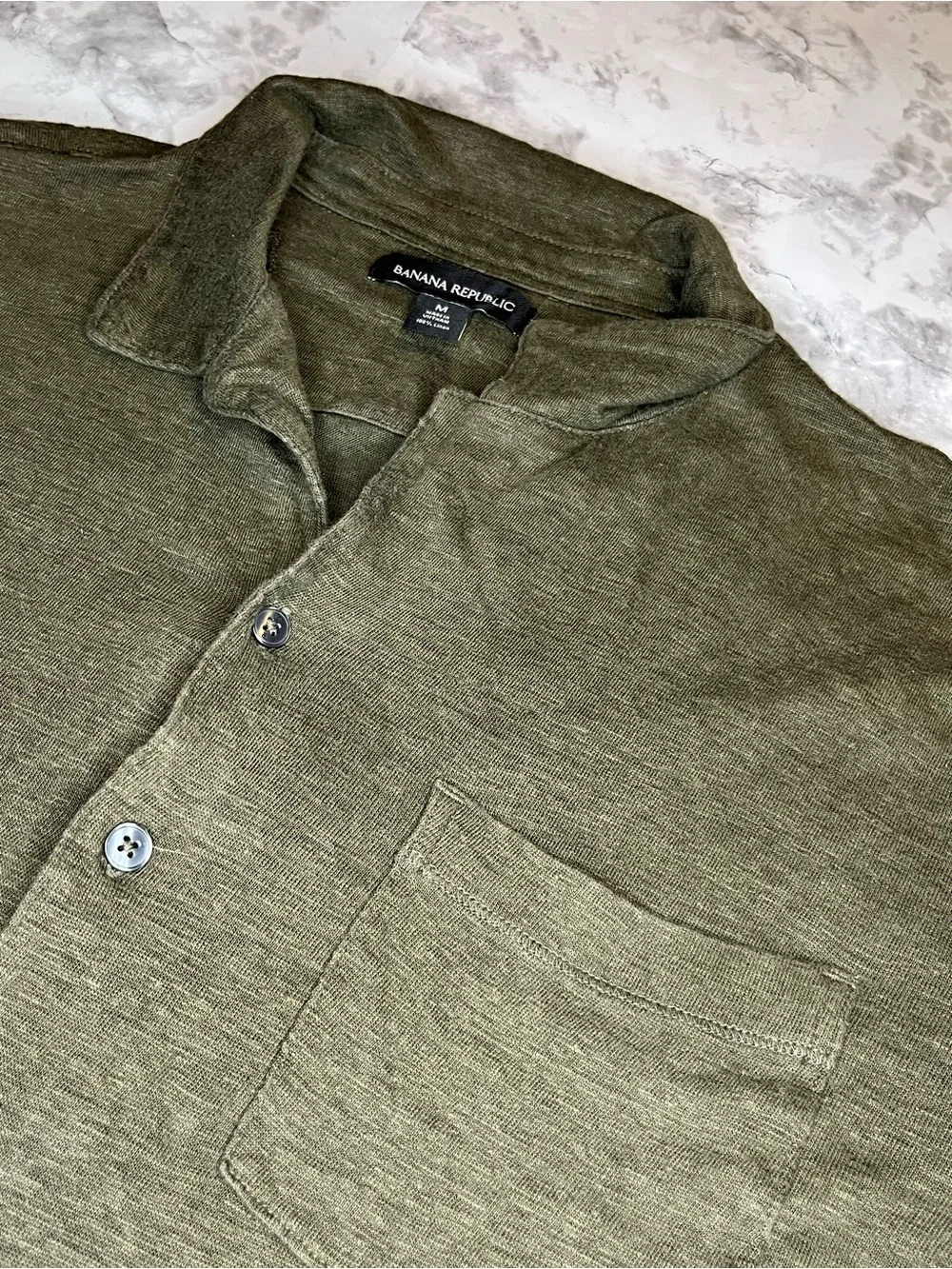 Banana Republic Men's Olive linen Green & Light Blue Casual Button-Down Shirts